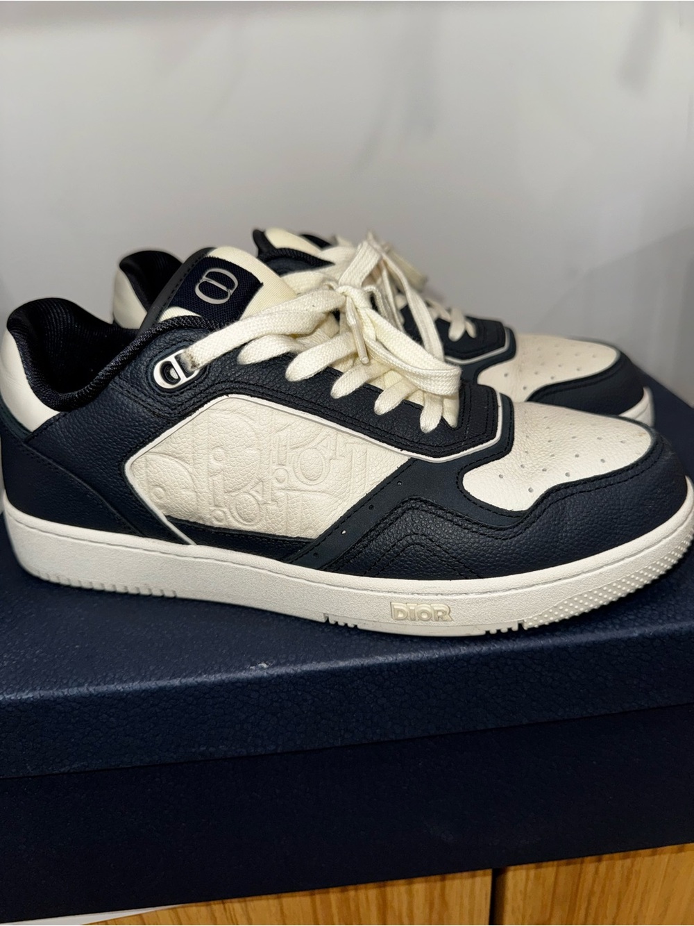 Dior Low-Top Sneakers in Black & Cream Leather